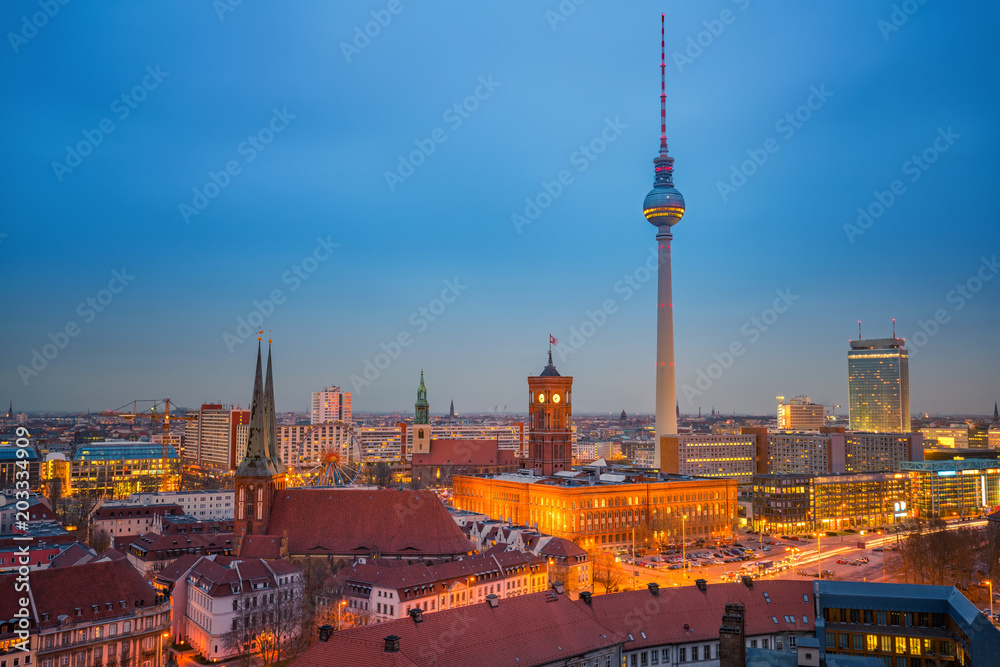 Wall mural Aerial view of Berlin at night, Germany