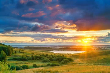 Foto op Plexiglas Landelijk zomerlandschap bij zonsondergang © sborisov