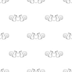 Seamless pattern of cartoon outline squirrels with heart