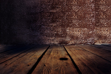 Brown floor and brown wall (plaster).