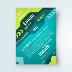 Flyer arrows cover design, vertical brochure size A4 template, action creative leaflet, trend cover green color