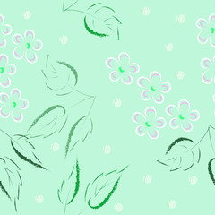 Vector seamless floral pattern in spring summer mood,  white flowers, gentle pastel tone, hand drawing,