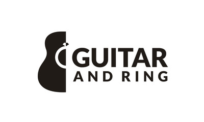 Guitar Music Instrument with Diamond Ring, Romance Romantic Wedding Love Song logo design 