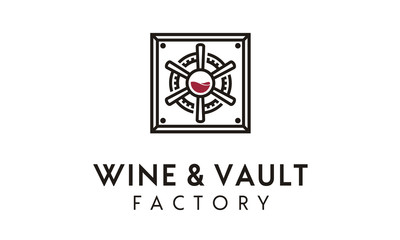 Wine Glass and Vault Safe Handle Gear Factory logo design 