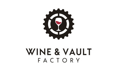 Wine Glass and Machine Cog Gear Wheel Factory logo design 