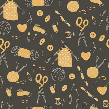 Seamless Pattern with Doodles Handmade Elements.