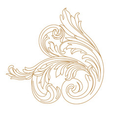 Golden vintage baroque ornament, corner. Retro pattern antique style acanthus. Decorative design element filigree calligraphy vector. - stock vector