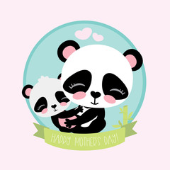 Cute and funny panda with little baby panda