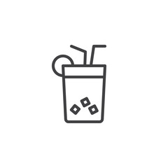 Ice tea drink outline icon. linear style sign for mobile concept and web design. Cocktail glass with straw and lime simple line vector icon. Symbol, logo illustration. Pixel perfect vector graphics