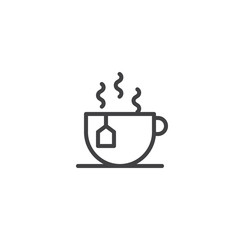 Hot tea cup outline icon. linear style sign for mobile concept and web design. Green tea bag simple line vector icon. Symbol, logo illustration. Pixel perfect vector graphics