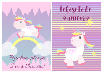 Obraz na płótnie Canvas Cute unicorn cards magic baby vector