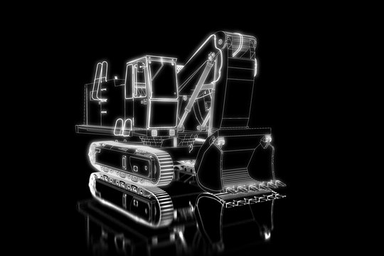 Heavy crawler excavator as a wireframe