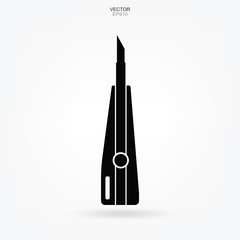 Cutter knife icon. Craftsman tool sign and symbol. Vector.