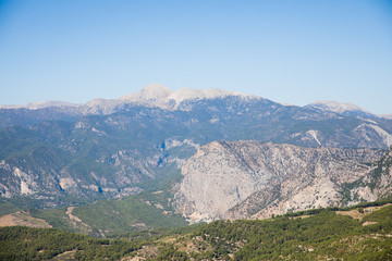 Fototapeta premium aerial view of beautiful mountains with green vegetation in patara, turkey