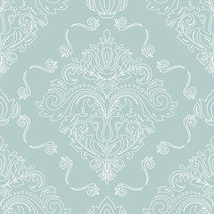 Classic seamless vector pattern. Damask orient ornament. Classic vintage background. Orient light blue and white ornament for fabric, wallpaper and packaging