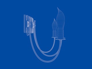 3d rendering of a blueprint lamp light holder isolate on a blue background