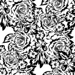 seamless monochrome pattern of flowers for greeting cards, background, price tags