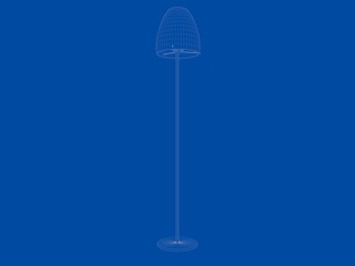 3d rendering of a blueprint lamp light holder isolate on a blue background
