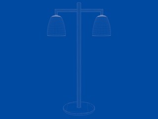 3d rendering of a blueprint lamp light holder isolate on a blue background