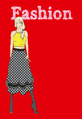 Fashion illustration. Stylish fashion models. Fashion girl Sketch. A girl in a dress.