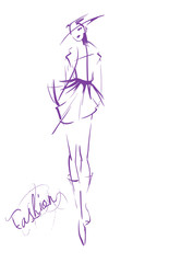 Fashion illustration. Stylish fashion model. Fashion girl Sketch. Girl in a dress