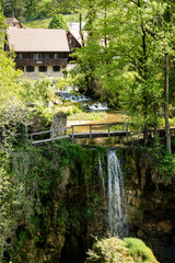 Naklejka premium Waterfall on Korana river in village of Rastoke. Near Slunj in Croatia.