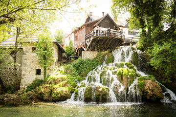 Waterfall on Korana river in village of Rastoke. Near Slunj in Croatia.