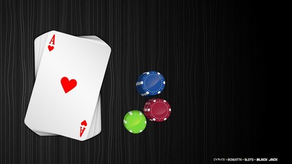 Aces cards with colorful poker chips on a dark background