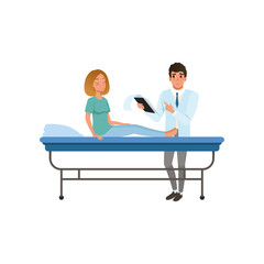 Doctor examining his female patient at hospital, healthcare and medicine concept vector Illustration on a white background