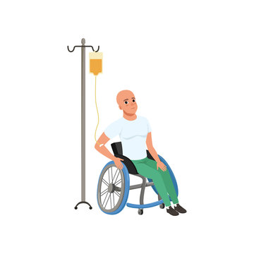 Patient Undergoing Chemo Treatment, Man With Oncologic Disease, Oncology Therapy, Treatment Vector Illustration On A White Background