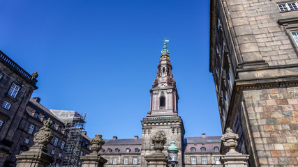 Fototapeta premium Christiansborg Palace from below in Copenhagen, Denmark