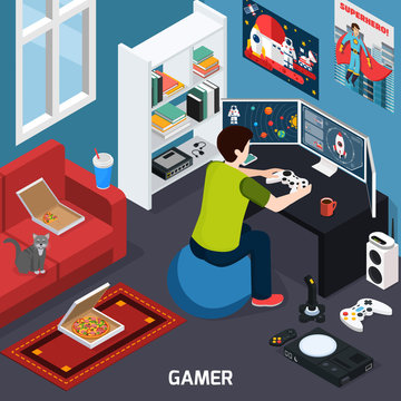 Gamer Isometric Composition