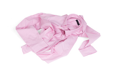 Unfolded pink man shirt on white background