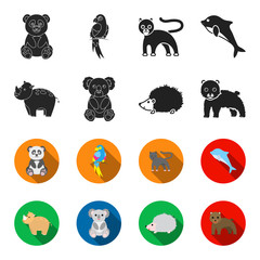Rhino, koala, panther, hedgehog.Animal set collection icons in black,flet style vector symbol stock illustration web. © pandavector