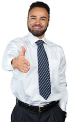 Cheerful successful young black businessman isolated on white