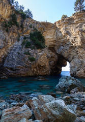 lovely lagoon cobvered with sea bays near historical and archeological fortress Antiochia ad Cragum Gazipasha Turkey