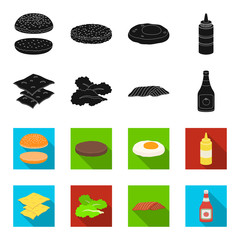 Burger and ingredients black,flet icons in set collection for design. Burger cooking vector symbol stock web illustration. © pandavector