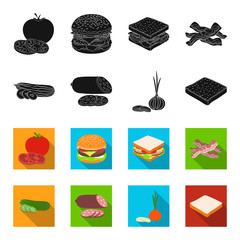 Burger and ingredients black,flet icons in set collection for design. Burger cooking vector symbol stock web illustration. © pandavector