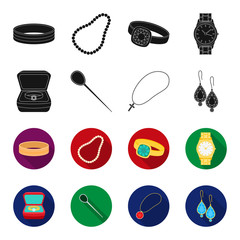 Ring in a case, hair clip, earrings with stones, a cross on a chain. Jewelery and accessories set collection icons in black,flet style vector symbol stock illustration web. © pandavector