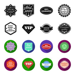 Money back guarantee, vip, medium quality,premium quality.Label,set collection icons in black,flet style vector symbol stock illustration web. © pandavector