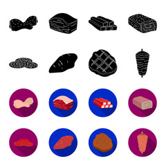 Pieces of salami, turkey fillet, grilled steak, kebab.Meat set collection icons in black,flet style vector symbol stock illustration web. © pandavector