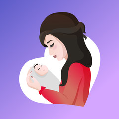 Young asian mother with baby in her hands.