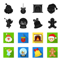 Angel, glass bowl, gingerbread and bell black,flet icons in set collection for design. Christmas vector symbol stock web illustration. © pandavector