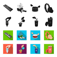 Energy-saving light bulb, watering a houseplant and other web icon in black,flet style. garbage can with waste and garbage icons in set collection. © pandavector