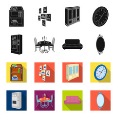 Coffee maker, served table in the restaurant and other web icon in black,flet style isometric.Soft comfortable sofa, wall mirror icons in set collection. © pandavector