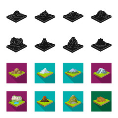 Mountains, rocks and landscape. Relief and mountains set collection icons in black,flet style isometric vector symbol stock illustration web. © pandavector
