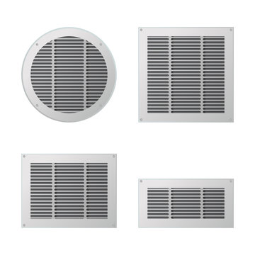 A set of rectangular and circular ventilation grilles. Exhaust and supply ventilation system. Vector illustration.