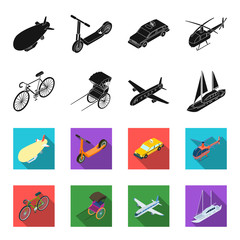 Bicycle, rickshaw, plane, yacht.Transport set collection icons in black,flet style vector symbol stock illustration web. © pandavector