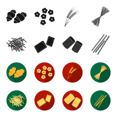 Different types of pasta. Types of pasta set collection icons in black,flet style vector symbol stock illustration web. © pandavector