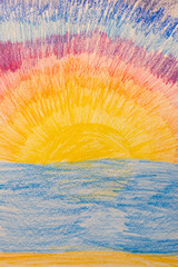 crayon drawing of sun and water